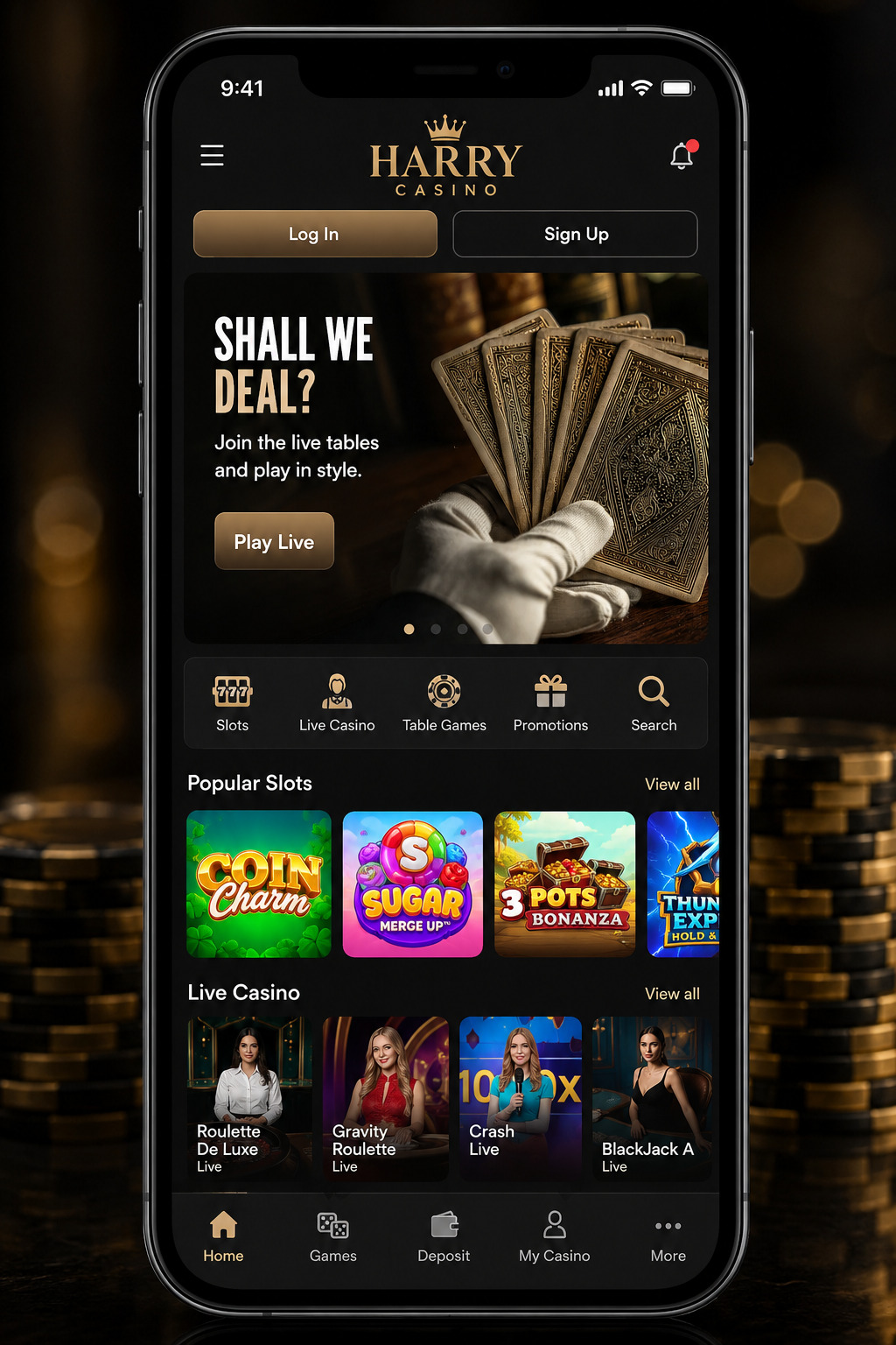 Harry Casino app interface
